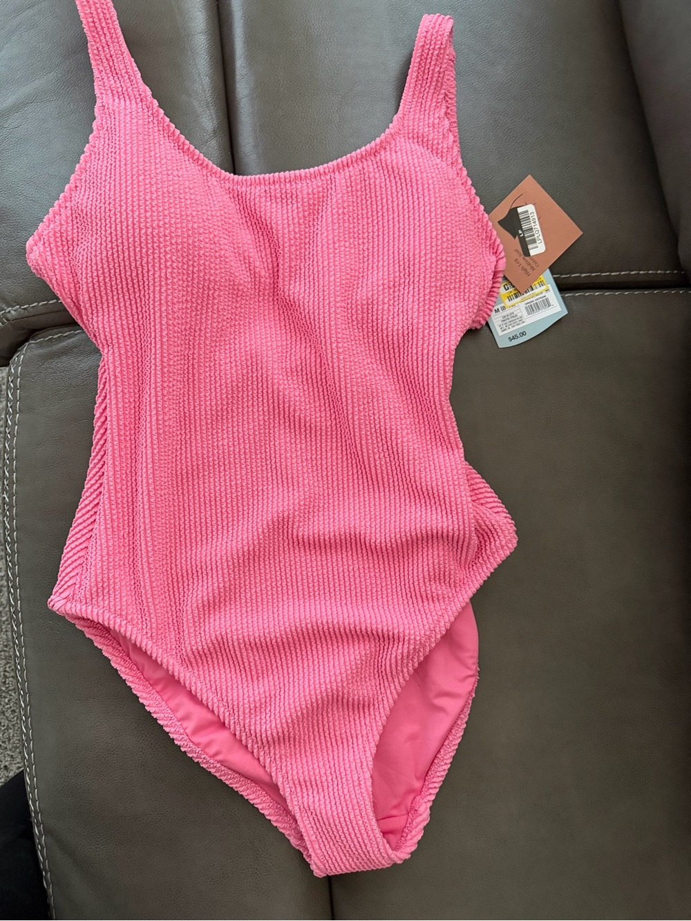 Shade & Shore Pink Ribbed One-Piece Swimsuit